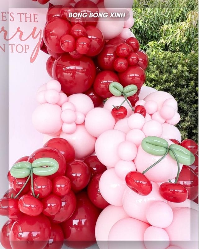 Trang Trí Sinh Nhật Bé Gái Chủ Đề Cherry – Hồng Pastel & Đỏ Cherry Cực Xinh 2025 21